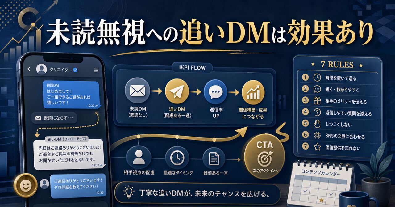 未読無視への追いDMは効果あり？【初心者向け】返信率を上げる7つのルールと例文のアイキャッチ