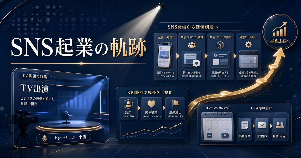 岡田颯太がTV「シゴト手帳」(ナレーション小雪)に出演|SNS起業ストーリーのアイキャッチ