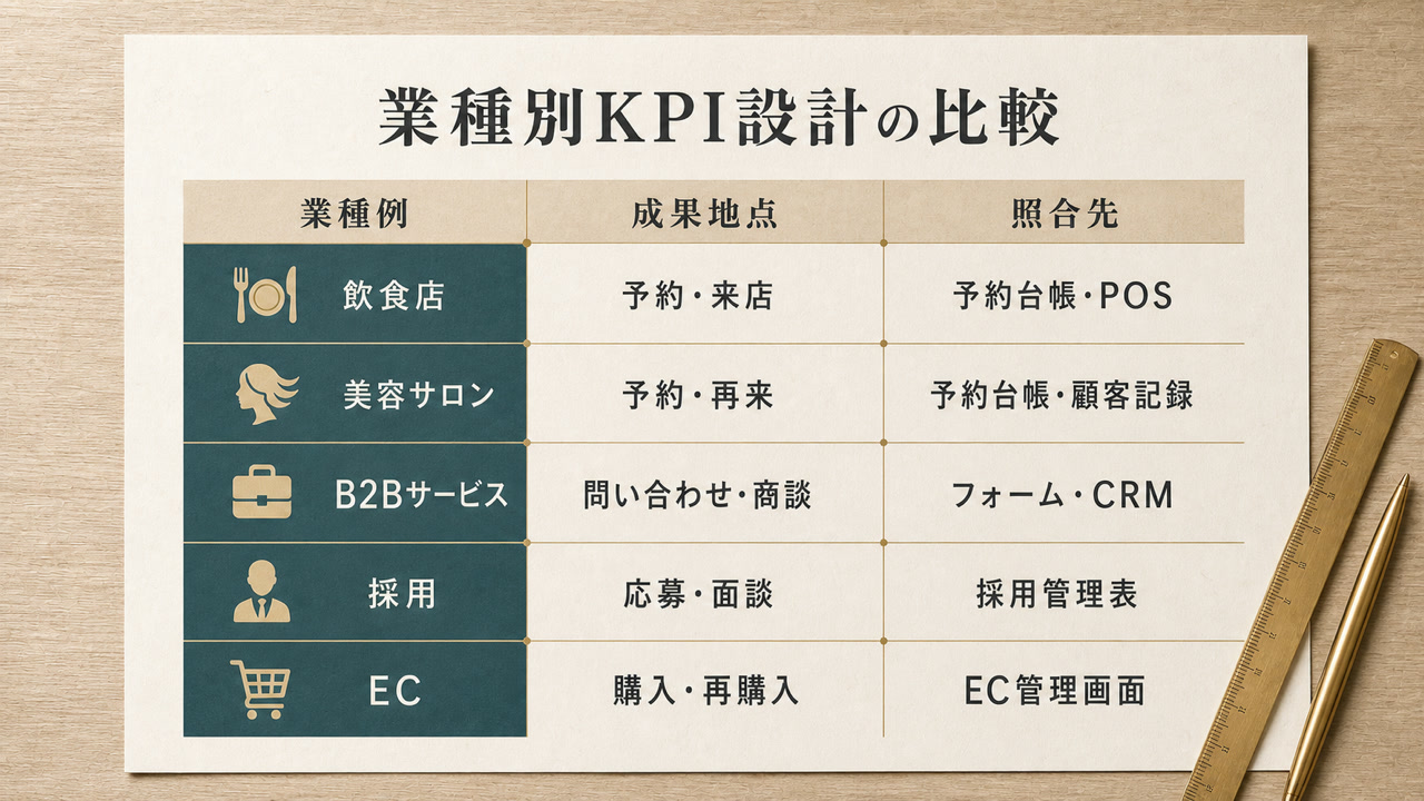 業種別KPI設計の比較と選択基準の図解