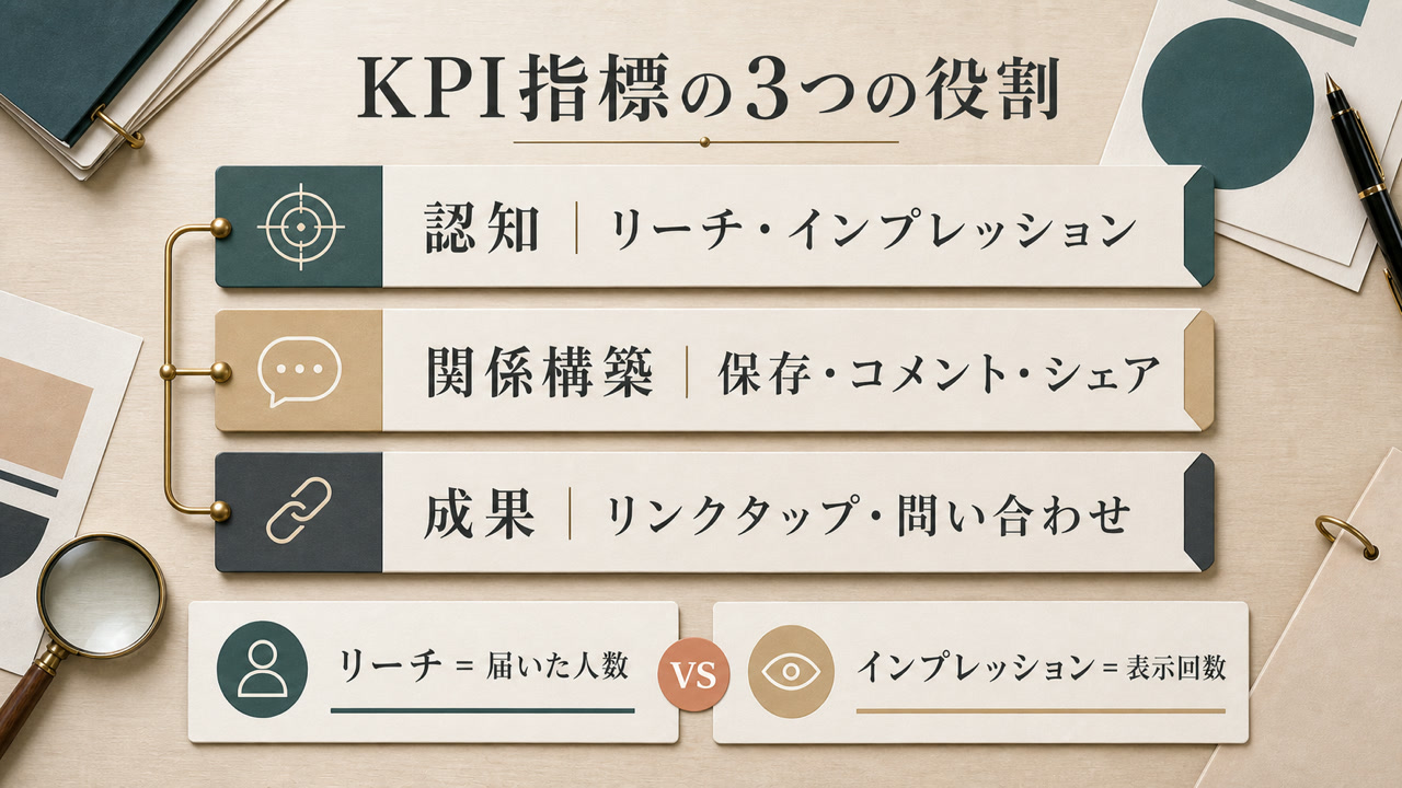 主要なKPI指標の種類と役割の図解