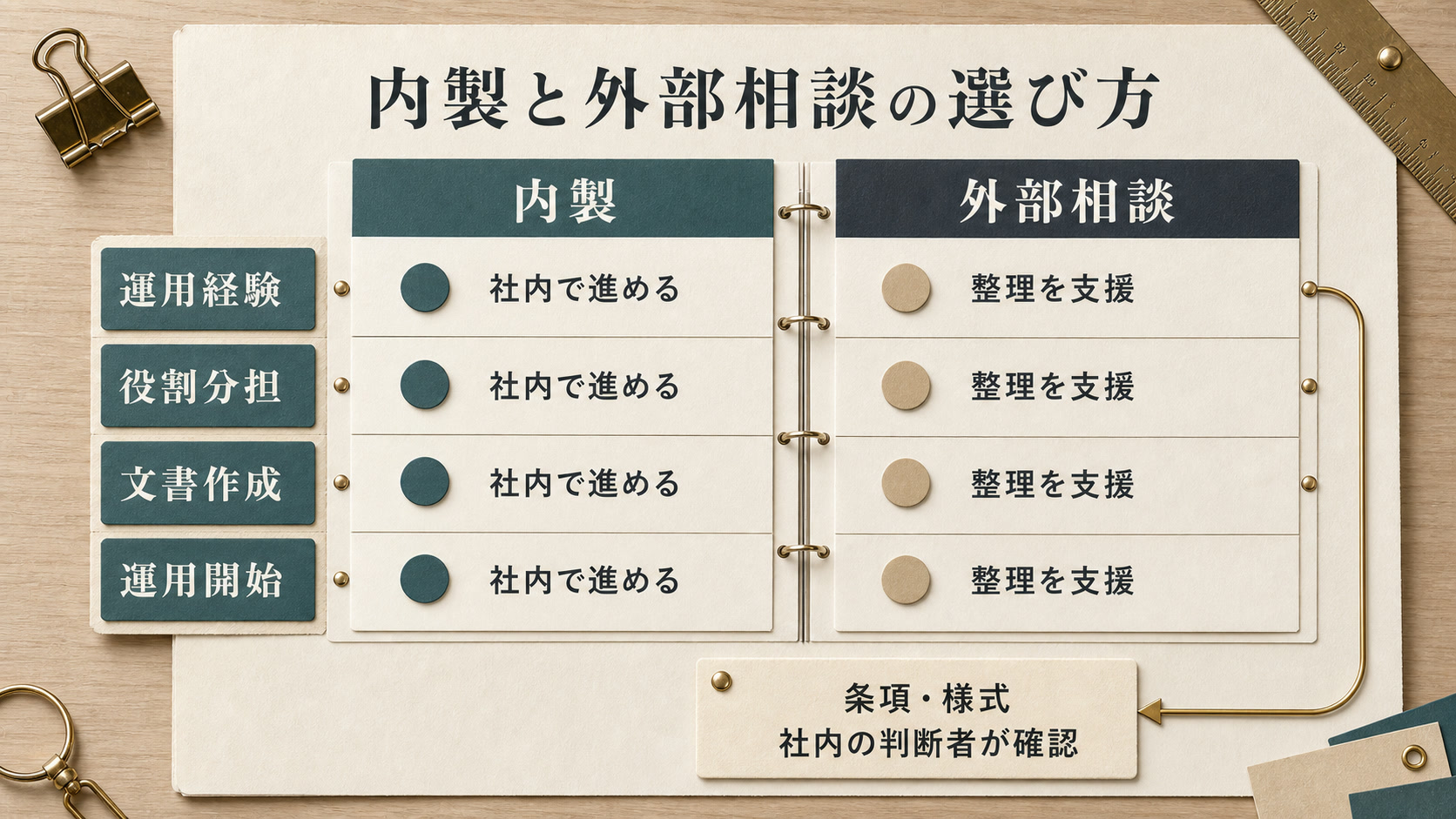 内製と外部相談の選び方の図解
